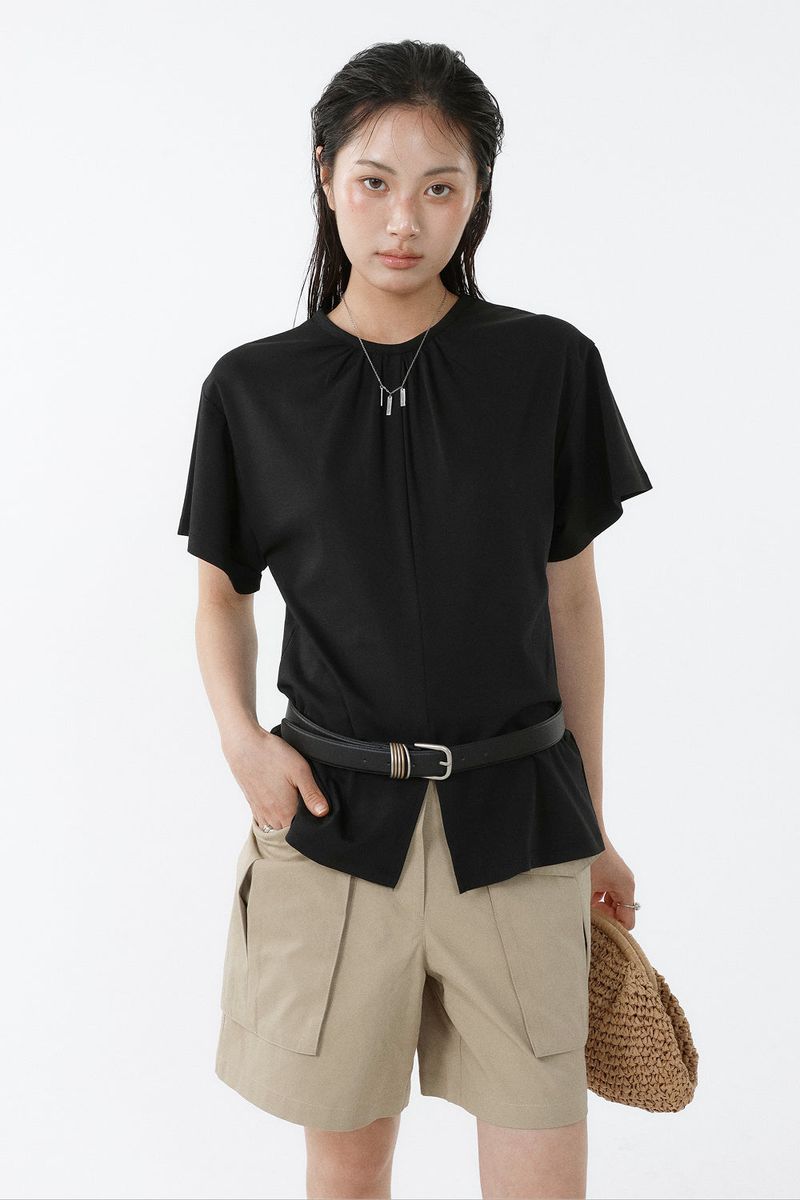 SHIRRED ROUND TOP_BLACK