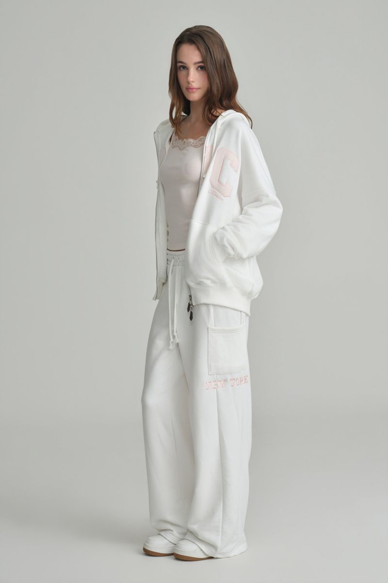 NYC hooded zip-up, Ivory