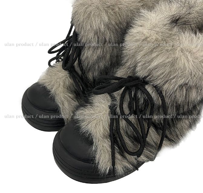 Fog Ribbon Fur Half Boots