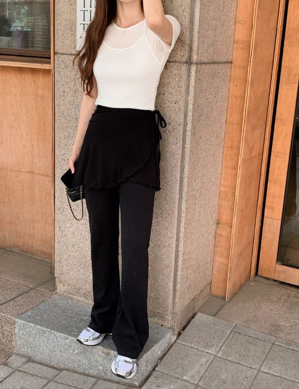 Layered Banding Long Pants + Mini Skirt Set (3color)