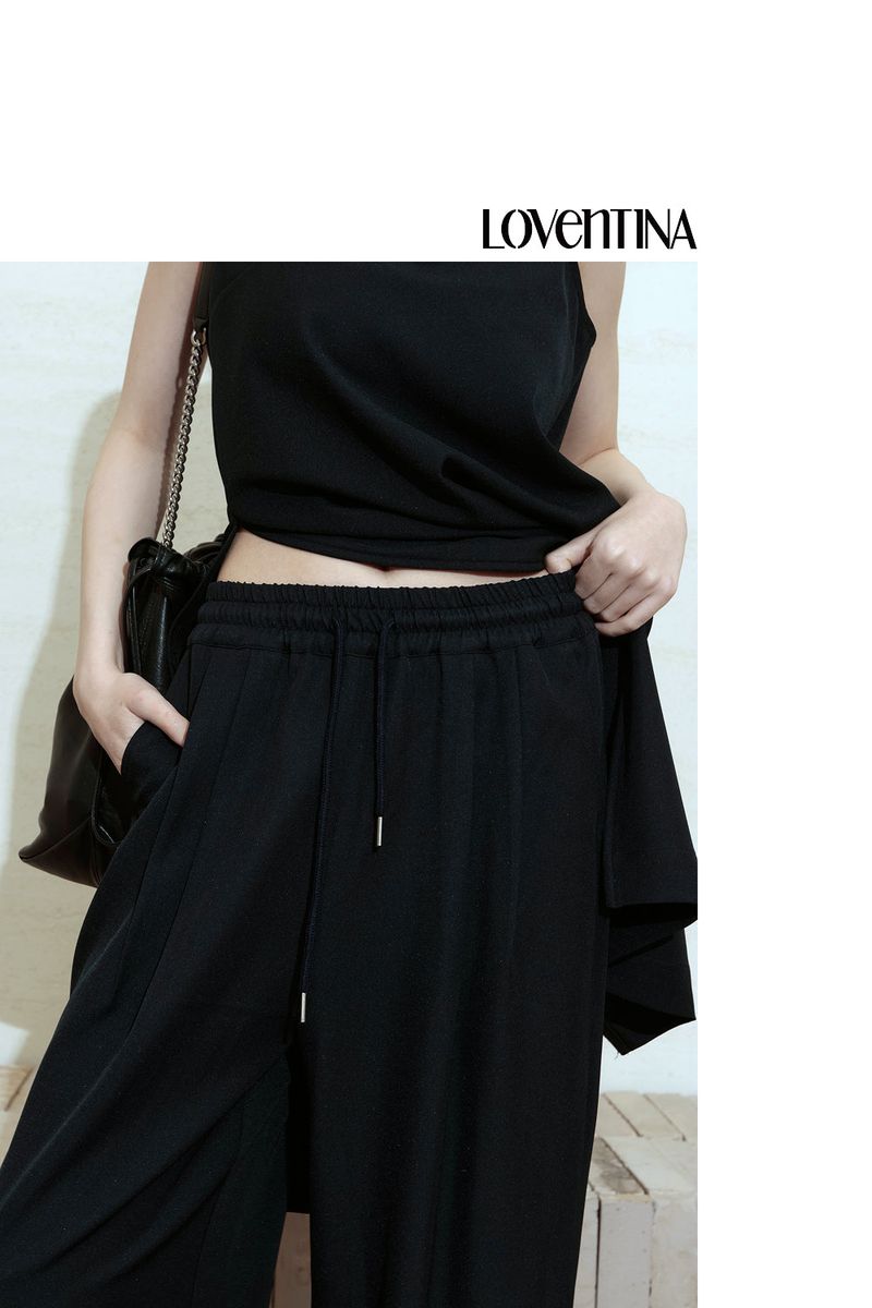[SET-UP] DEEP SLIT DRESS, EASY BANDING SLACKS SET_NAVY