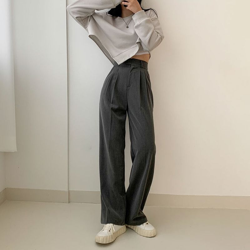 [High waist] one-button pin tuck slacks