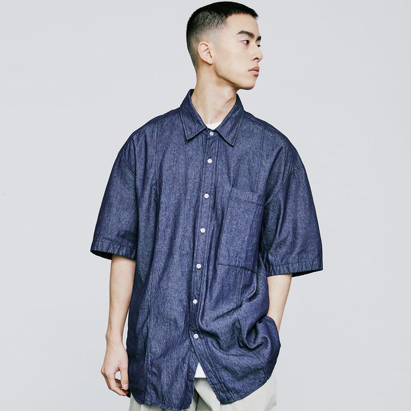 FRONT SEAM WASHED DENIM SHIRT INDIGO