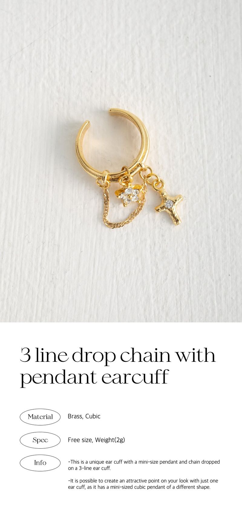 3 line drop chain with pendant earcuff