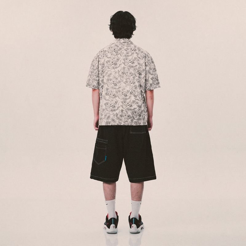 botanical drawing open collar shirt_ivory