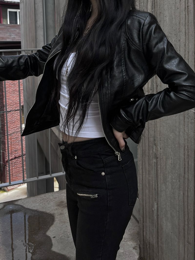 black zipper bootcut denim