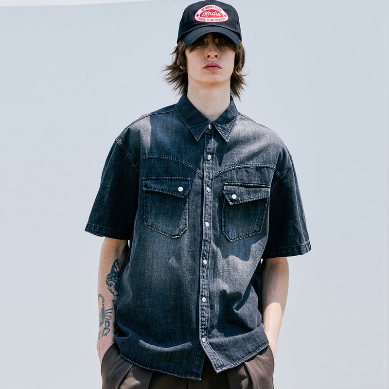WASHED DENIM WESTERN SHIRT BLACK