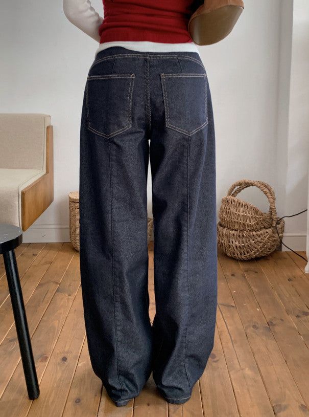 Non-Fade Back Line Wide Denim Pants