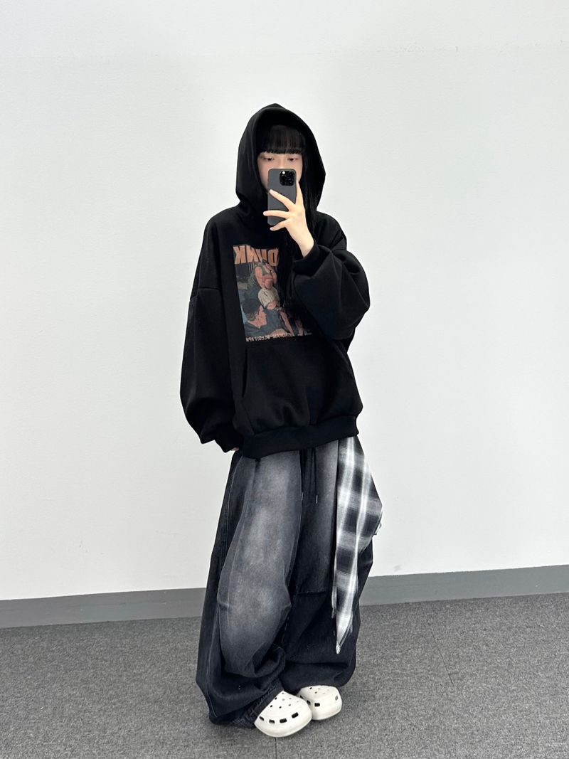 チェックレイヤーデニムパンツ