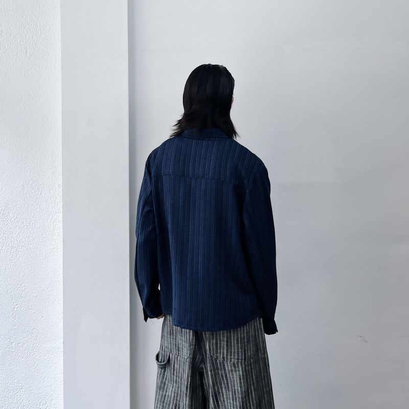 Crinkled Textured Long-Sleeve Shirt