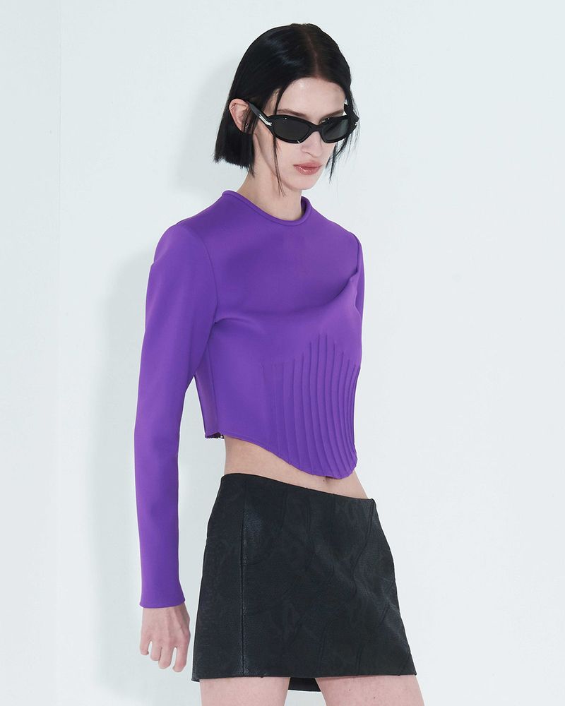 Pintuck Jersey Top _ Purple
