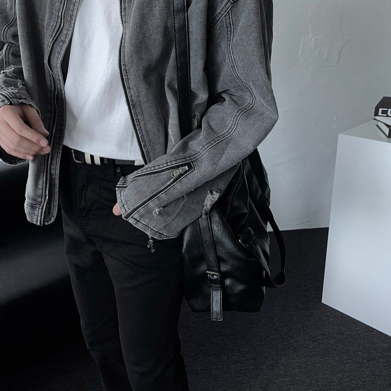 Gray Damage Black Jeans Jacket (D784205639992)