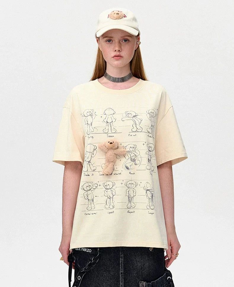 13DE MARZO(トレセ・デ・マルゾ)の「13DE MARZO Bear Movement Sketch T-shirt - Beige(Tops)」