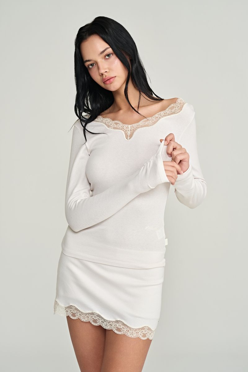 Rose angora lace skirt, Ivory