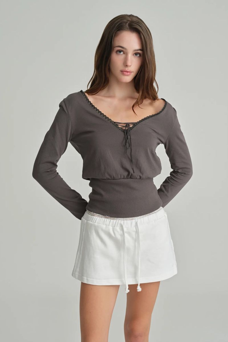 Hazel eyelet top, Charcoal