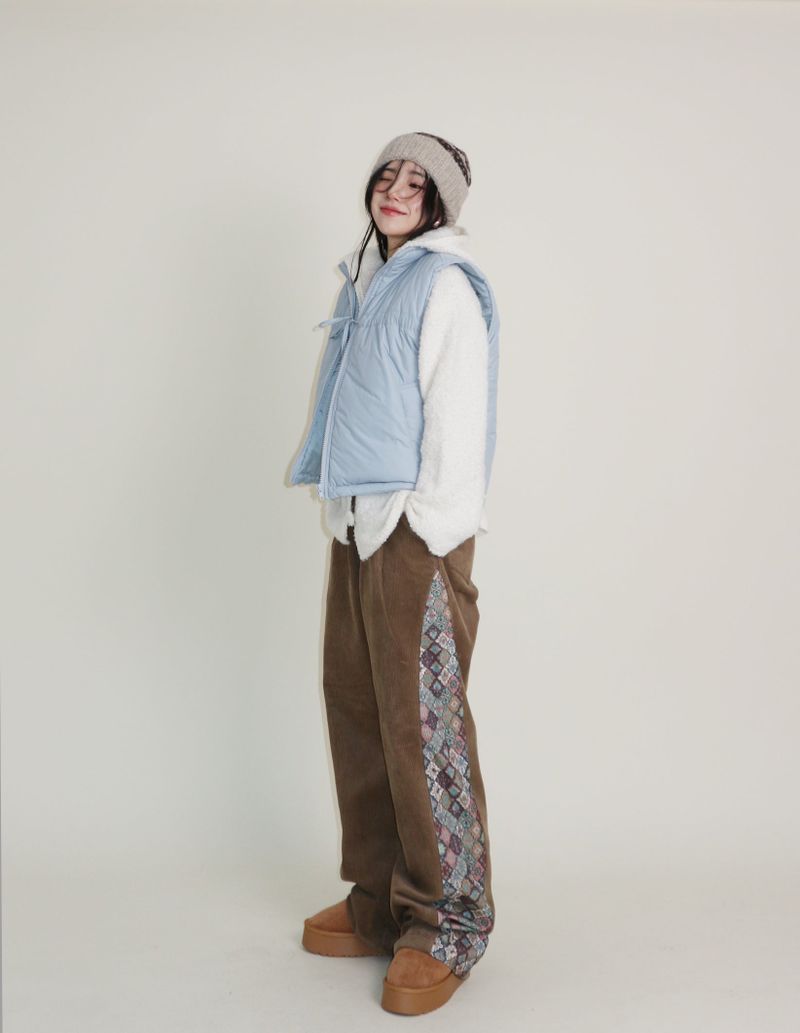 Teddy Ribbon Knot High Neck Cropped Padded Vest (6 ounces)