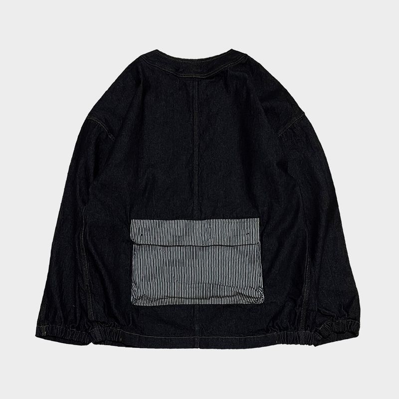 stripe patch denim cardigan_black