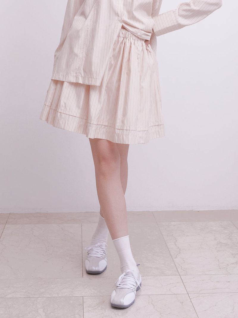 Innermuseum（インナーミュージアム）の「Pintuck shirring mini skirt (STRIPE)（Skirts）」