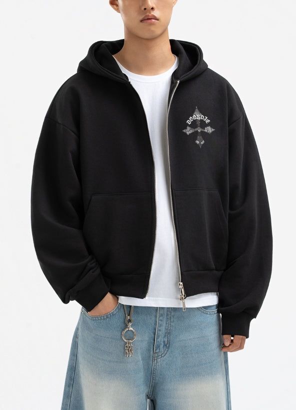 UNDEROFF（アンダーオフ）の「2-way Crop Fit Camo Print Hooded Zip-up Jumper Black（Tops）」