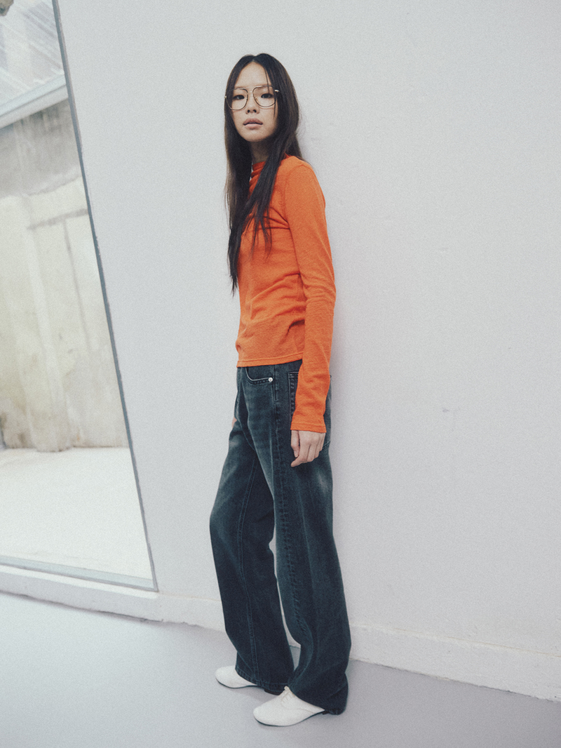 Tapered Round Denim Pants Grey