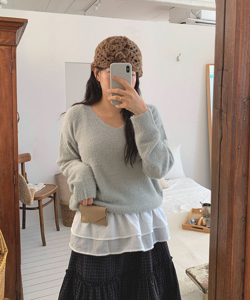 Soft Angora V-neck knitwear
