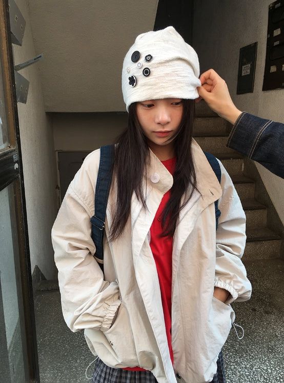 Fleur Vintage Button Beanie