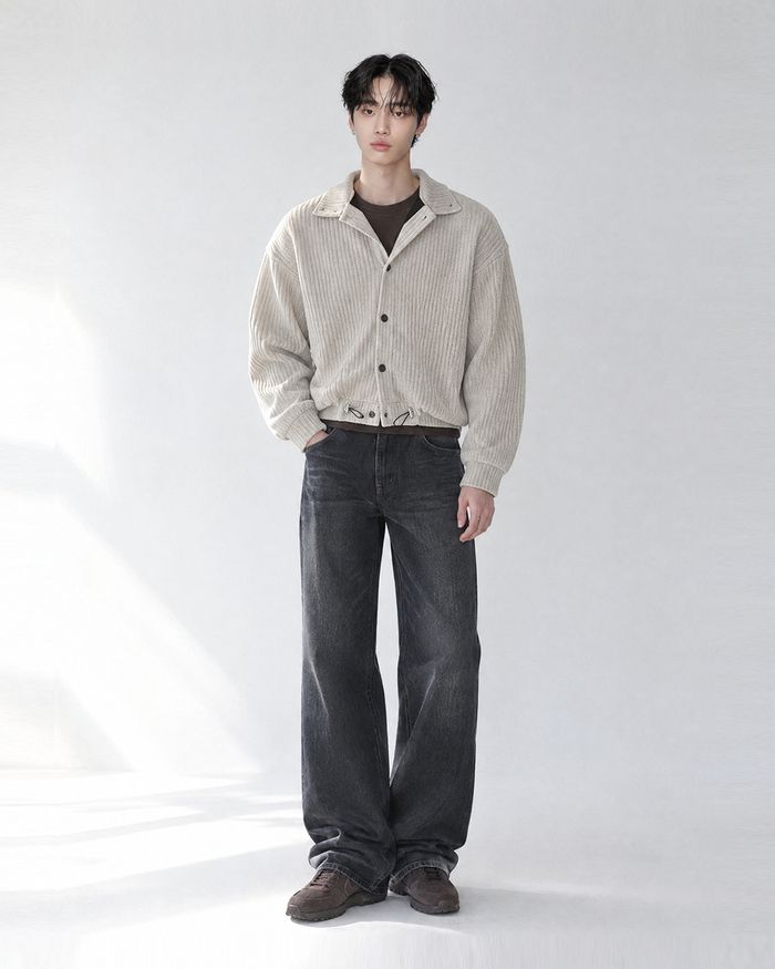 (UNISEX) ベロア ハイネック カーディガン