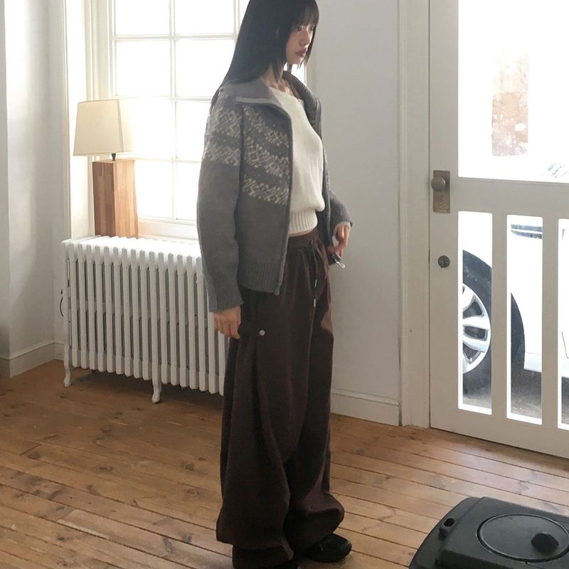 Helky Nordic Pattern Two-Way Knit Zip-Up