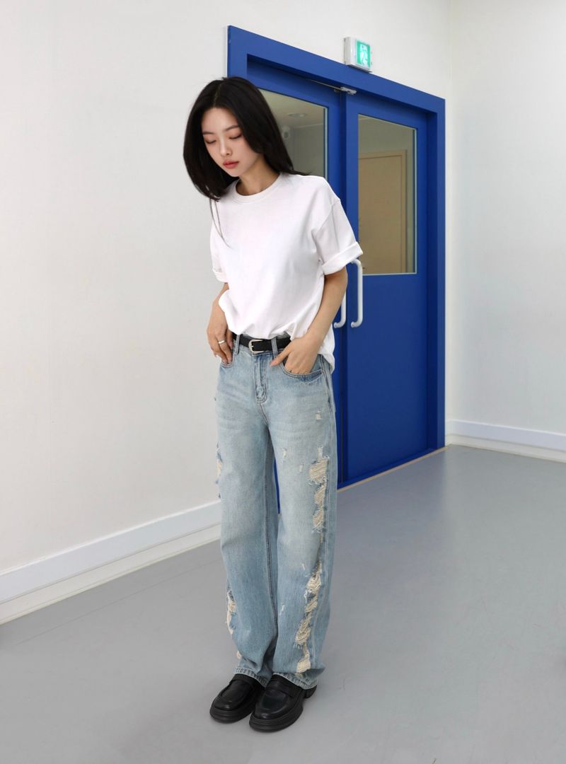 TEEN DESTROYED SLIM WIDE DENIM code 26231