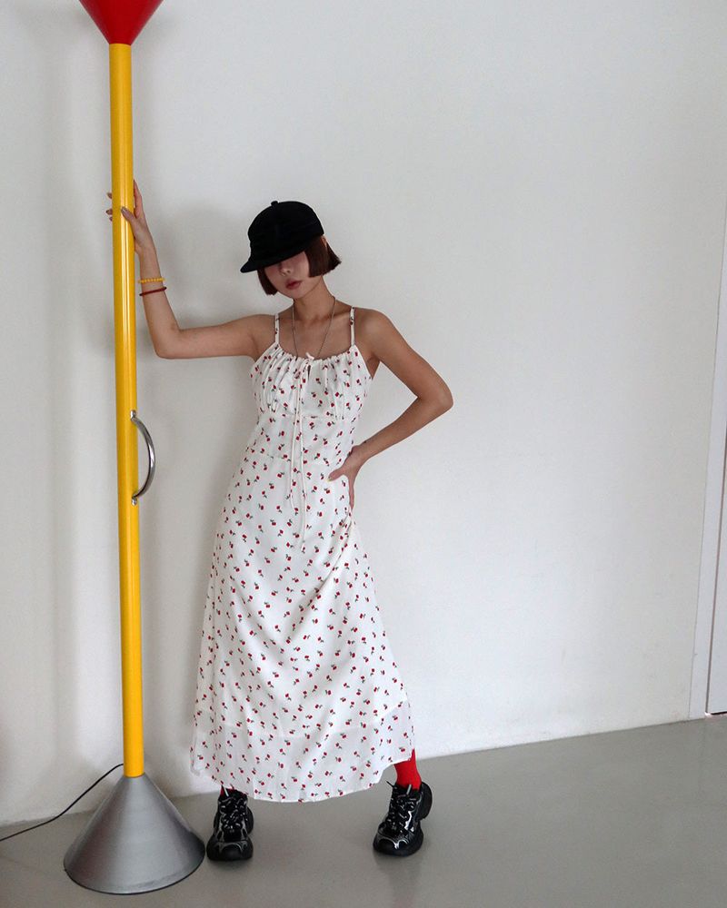 Cherry Flower Maxi Bustier Long Dress