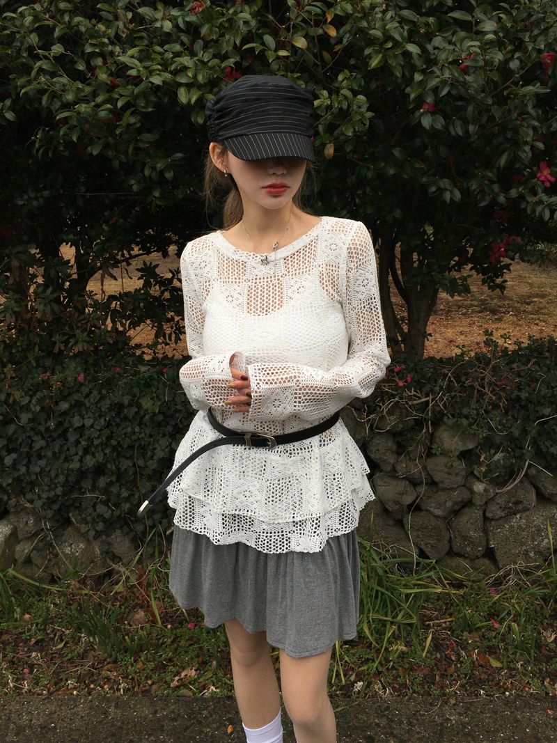 Square Lace Punching Mini Dress (3c)