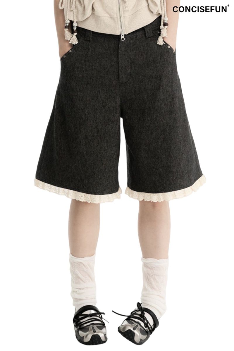 CONFUN（コンファン）の「CONFUN linen twill buttoned belt looped lace trimmed pleated five-pocket casual pants（Pants）」