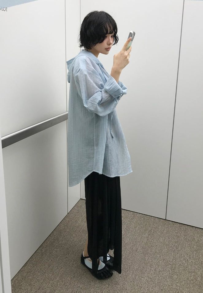 SHEER HOODED SHIRT