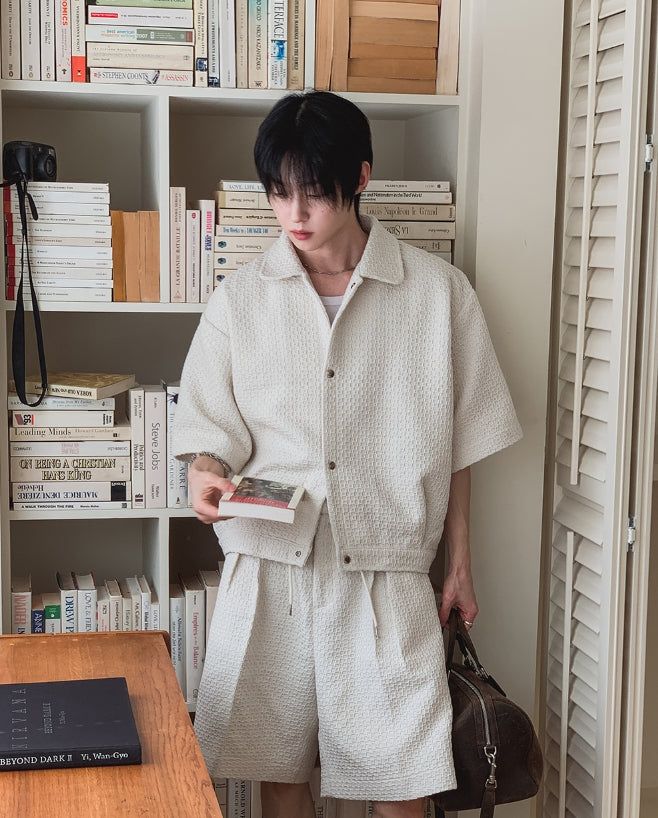 Bound Tweed Half Shirt Jacket Pants Set