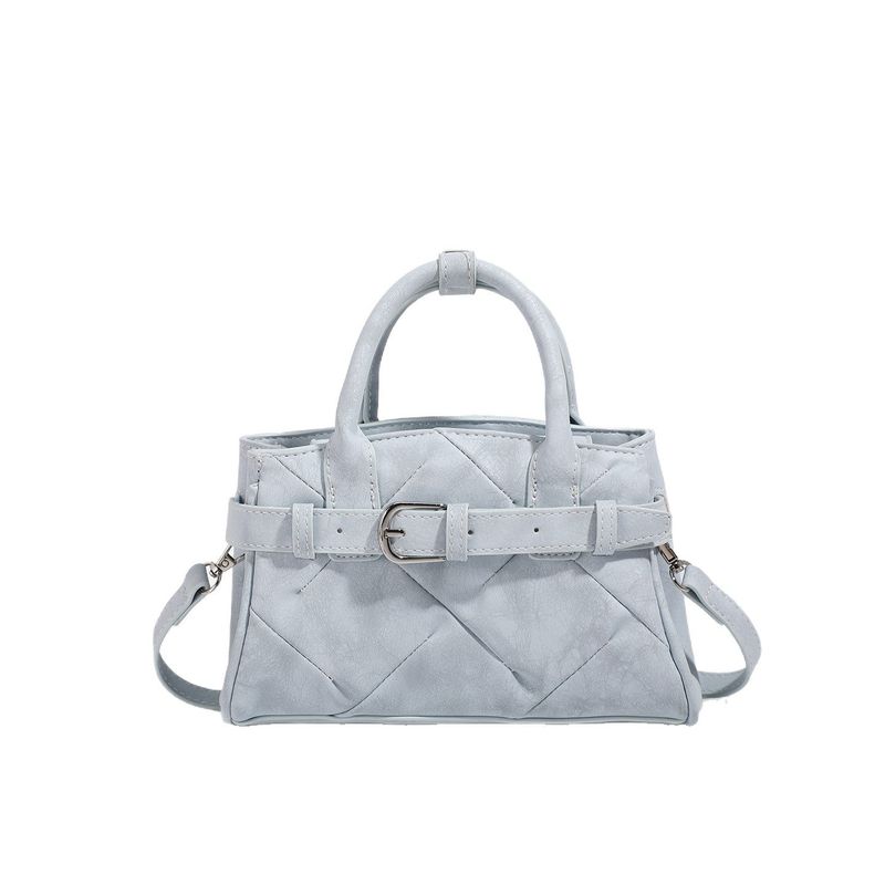 Square quilted mini tote bag with silver buckle crossbody bag