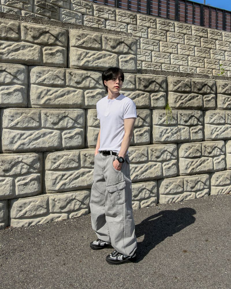 Bion Gray Wash Cargo Denim Pants