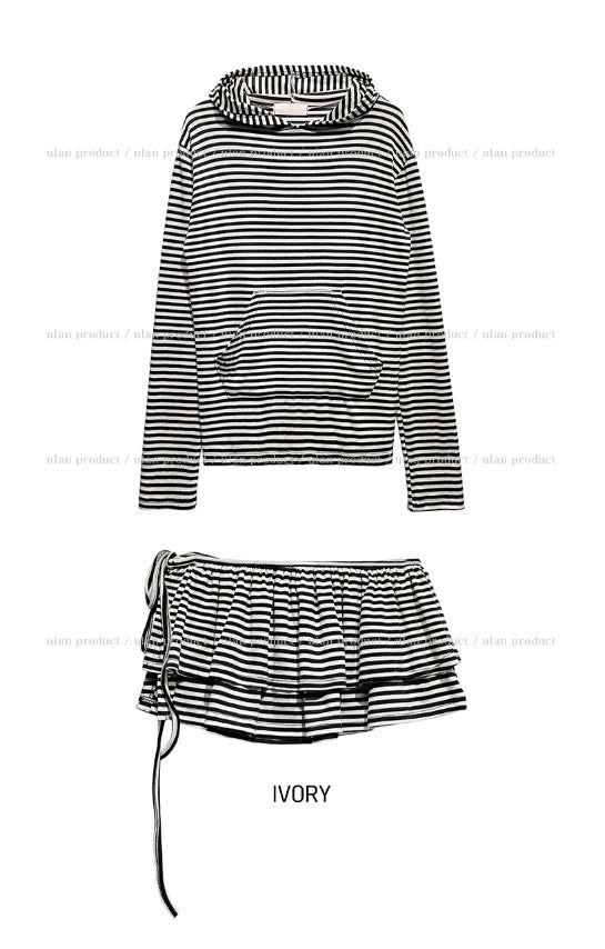 Berry Stripe Hood Flare Wrap Skirt Set