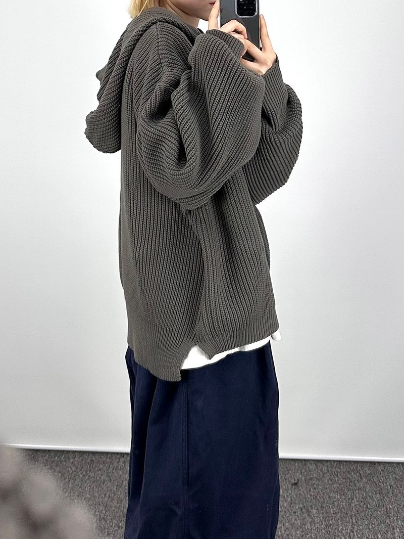 Warm hooded knit zip-up