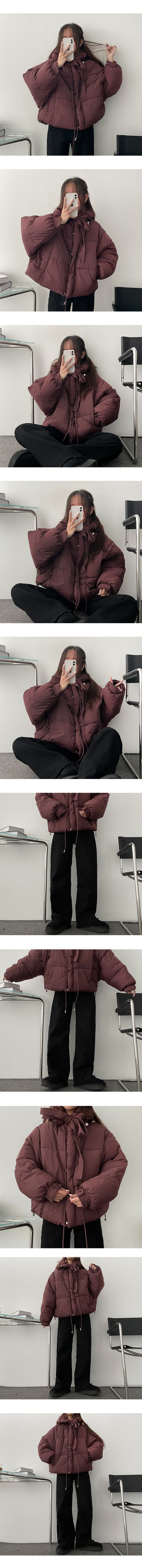 ノットリボンふっくらフード付き中綿ジャンパー