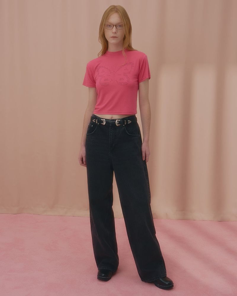 TEXT BUTTERFLY CROP TSHIRT-PINK