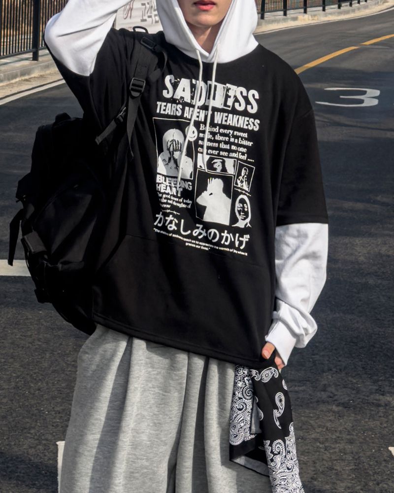 Sad Layered Oversized Hoodie