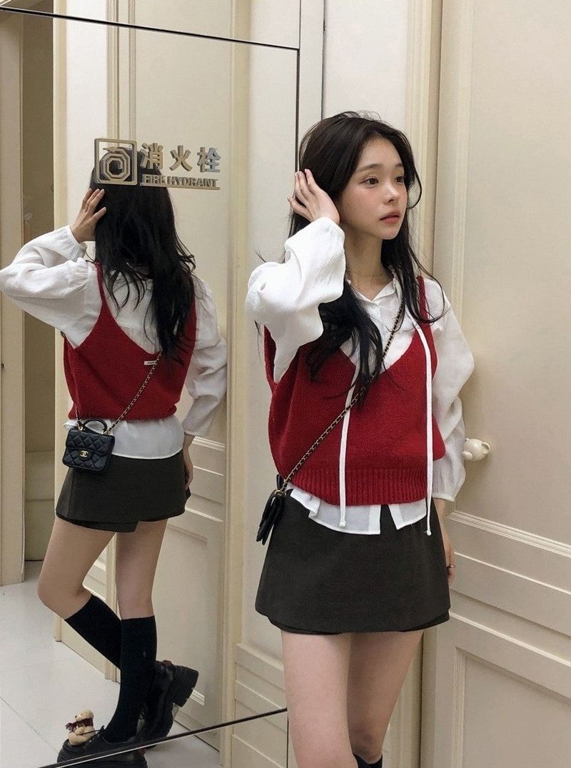Layered Peach Mini Skirt Pants (2color)