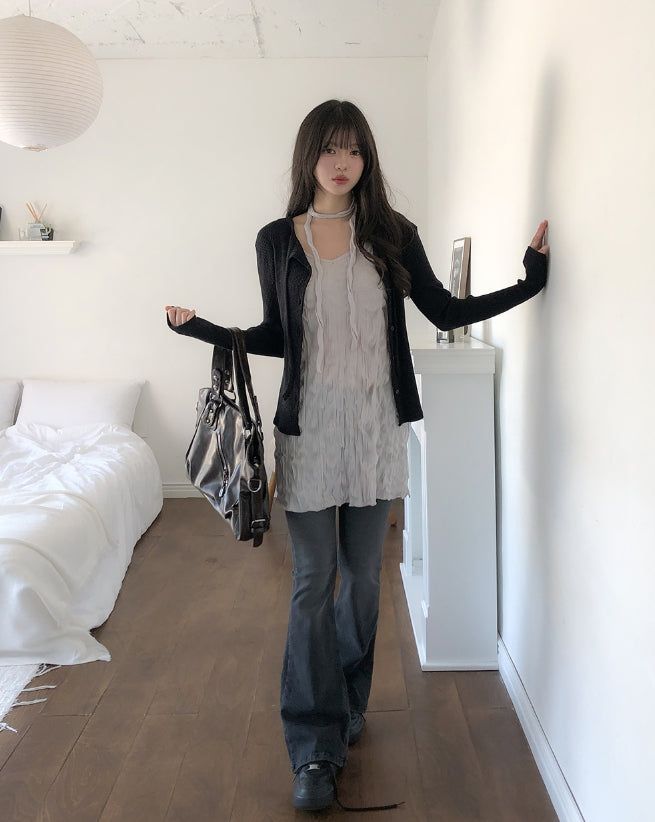 Mood Strap Ribbed Cardigan