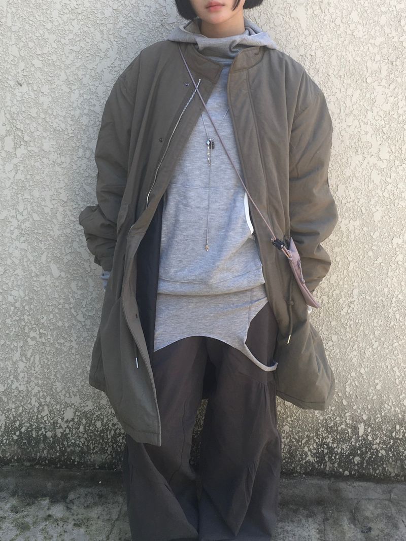 highneck loose waffle hood