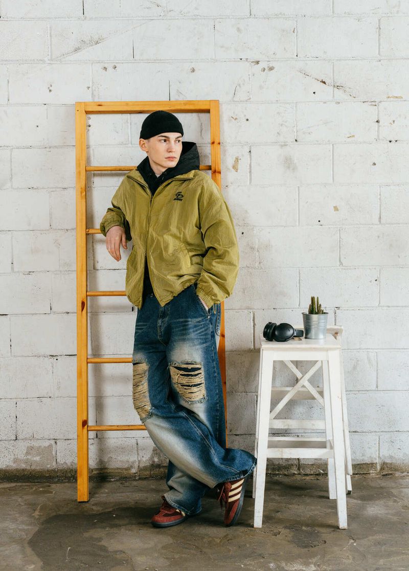 NYLON COLLAR WINDBRAKER - OLIVE