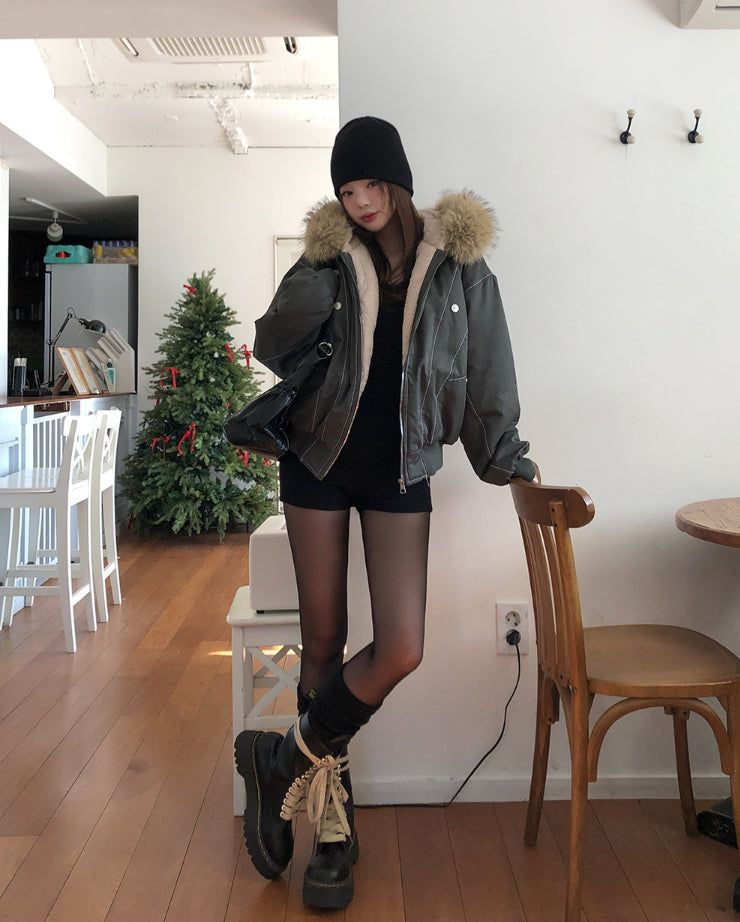 Trisher Raccoon Fur Cut-Out Padded Jumper