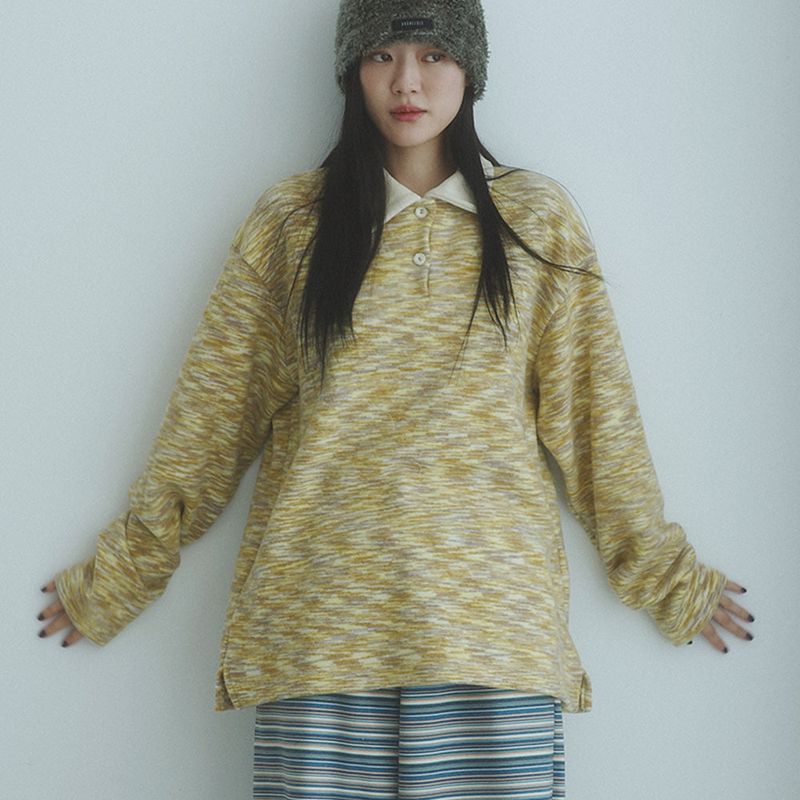 KOOKEESEE(クキシ)の「Marble Stripe Collar Tee (yellow)(Tops)」