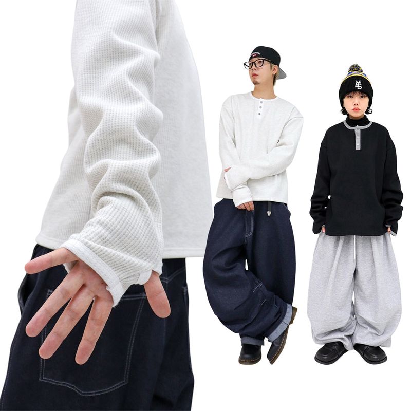 HundoP(ハンドピー)の「Henley neck napping warmer long-sleeve t-shirt(Tops)」