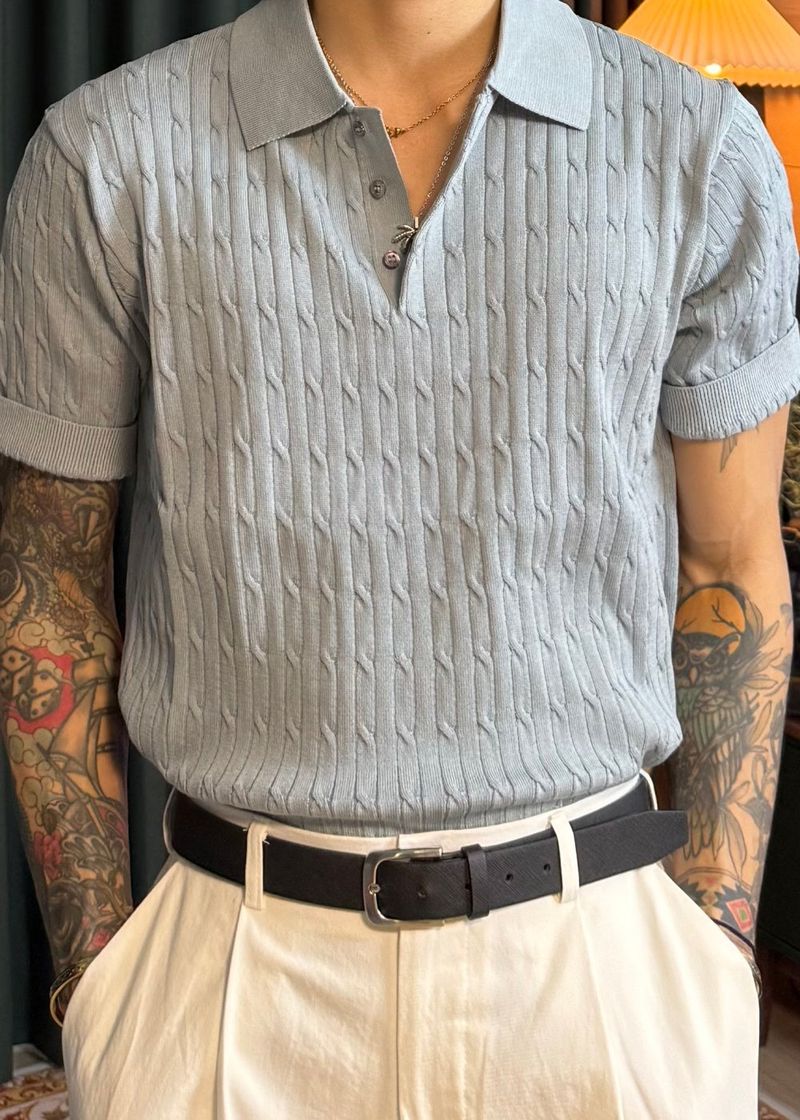 S/S Cable Collar Short Sleeve Knit 8COLOR