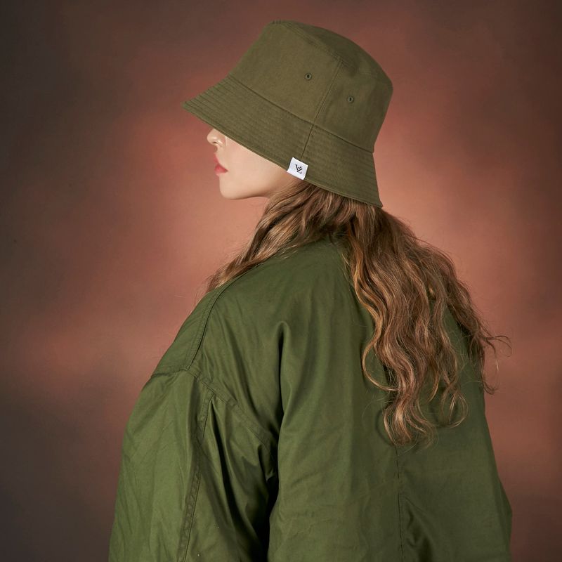 Herringbone label bucket hat KHAKI